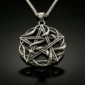 Collar con colgante de runa misteriosa entrelazada con serpiente y pentagrama de acero inoxidable HNSP 316L para hombre, accesorios de joyería gótica. 1