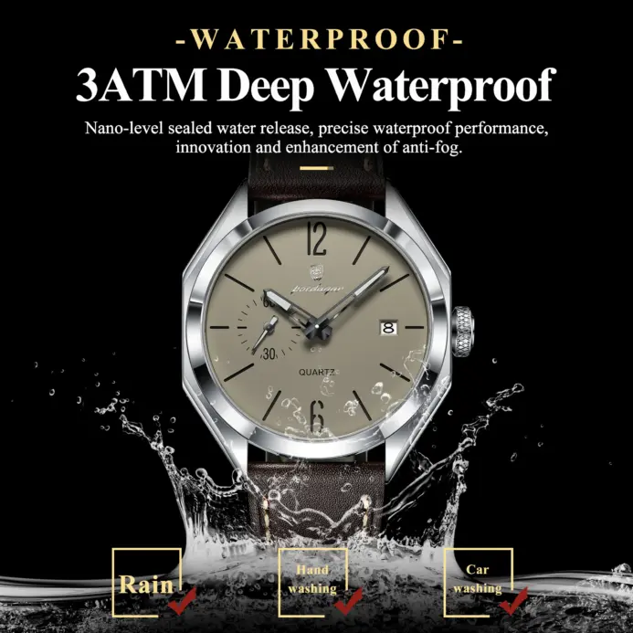 Reloj de Pulsera Deportivo POEDAGAR para Hombre, Reloj de Cuarzo de Cuero para Negocios, Resistente al Agua, Luminoso, con Fecha, Reloj Masculino 2