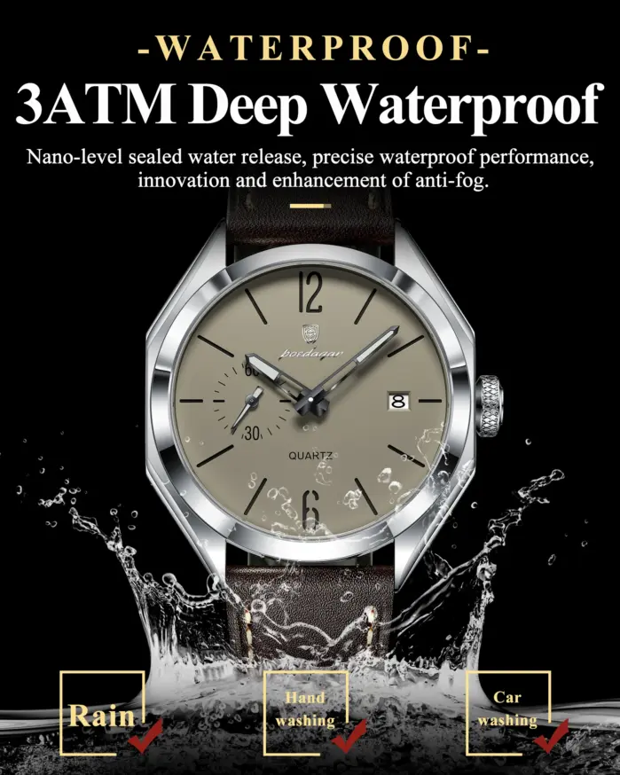 Reloj de Pulsera Deportivo POEDAGAR para Hombre, Reloj de Cuarzo de Cuero para Negocios, Resistente al Agua, Luminoso, con Fecha, Reloj Masculino 2