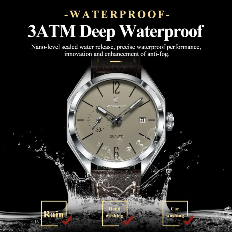 Reloj de Pulsera Deportivo POEDAGAR para Hombre, Reloj de Cuarzo de Cuero para Negocios, Resistente al Agua, Luminoso, con Fecha, Reloj Masculino 2