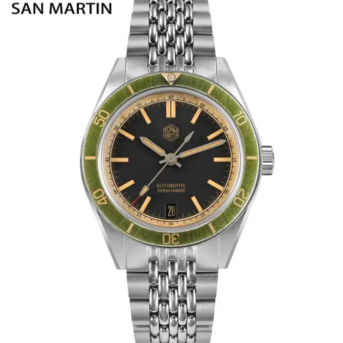 Reloj de buceo San Martin de 39,5mm para hombre, Reloj mecánico automático NH35 con efecto desgastado Vintage, resistente al agua 200m C3 Lume SN0116 Reloj 1