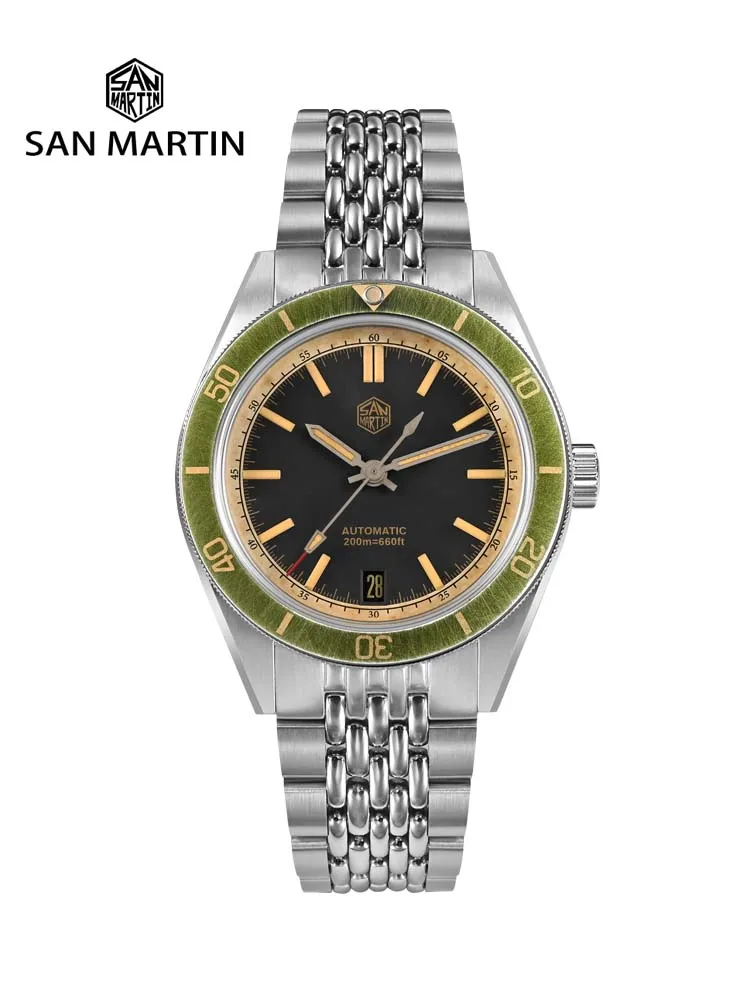 Reloj de buceo San Martin de 39,5mm para hombre, Reloj mecánico automático NH35 con efecto desgastado Vintage, resistente al agua 200m C3 Lume SN0116 Reloj 1 Reloj de buceo San Martin de 39,5mm para hombre, Reloj mecánico automático NH35 con efecto desgastado Vintage, resistente al agua 200m C3 Lume SN0116 Reloj 1