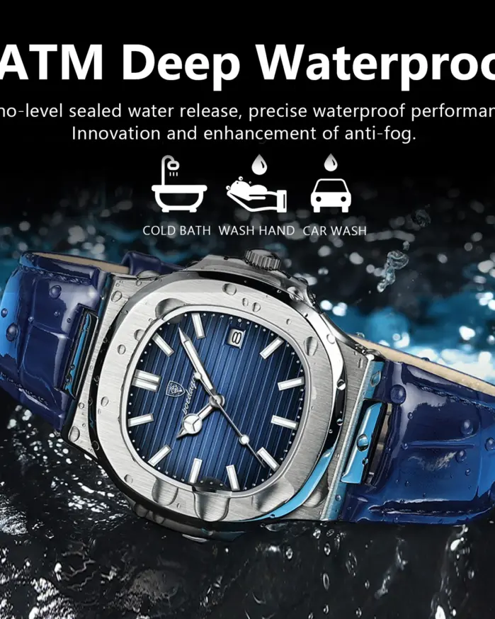 Reloj de pulsera POEDAGAR de lujo para hombre, relojes de cuero con fecha luminosa resistente al agua para hombre, reloj cuadrado deportivo para hombre, relojes casuales de cuarzo para hombre 2