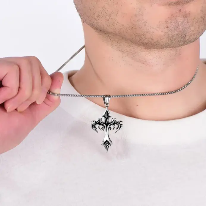 HNSP-colgante de Cruz de llama Vintage para hombre y mujer, collar de cadena de 60CM de longitud, accesorios de joyería gótica 2