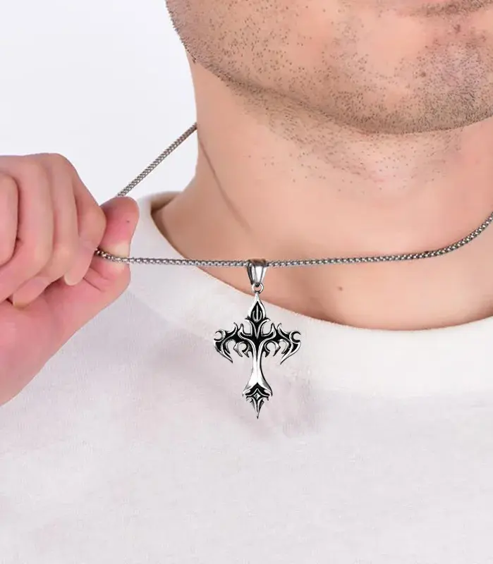 HNSP-colgante de Cruz de llama Vintage para hombre y mujer, collar de cadena de 60CM de longitud, accesorios de joyería gótica 2