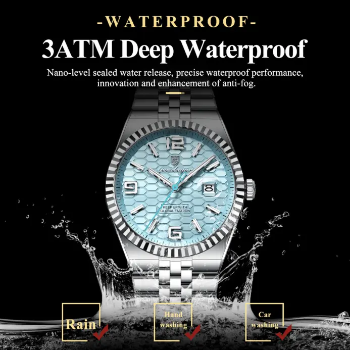 Reloj de pulsera POEDAGAR deportivo para hombre de negocios, Reloj luminoso resistente al agua de acero inoxidable para hombre, relojes de cuarzo de lujo con fecha para hombre, Reloj + caja 2