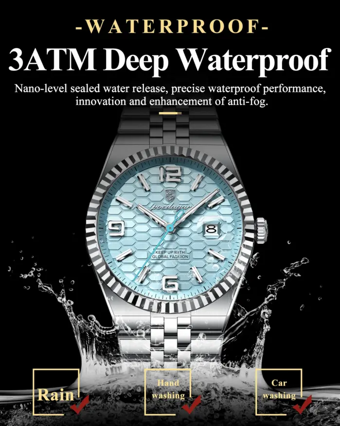 Reloj de pulsera POEDAGAR deportivo para hombre de negocios, Reloj luminoso resistente al agua de acero inoxidable para hombre, relojes de cuarzo de lujo con fecha para hombre, Reloj + caja 2