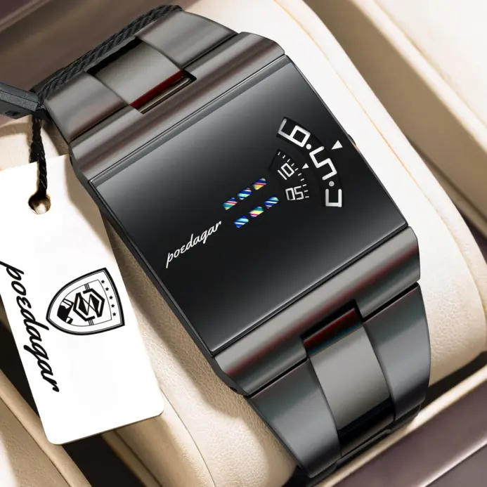 Reloj de Pulsera Casual para Hombre POEDAGAR, Reloj de Moda Impermeable para Hombre, Reloj Deportivo de Cuarzo Rectangular de Acero Inoxidable, Relojes para Hombre 2