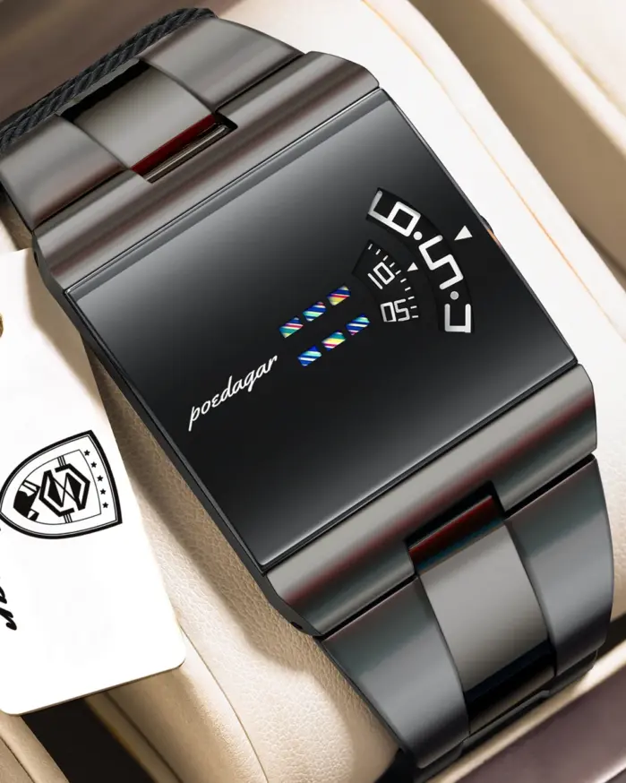 Reloj de Pulsera Casual para Hombre POEDAGAR, Reloj de Moda Impermeable para Hombre, Reloj Deportivo de Cuarzo Rectangular de Acero Inoxidable, Relojes para Hombre 2
