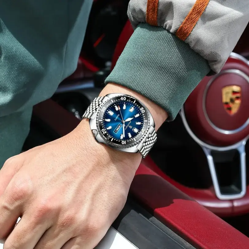 POEDAGAR Reloj de pulsera deportivo de lujo para hombre, Reloj de cuarzo luminoso resistente al agua con calendario semanal para hombre, relojes de acero inoxidable para hombre + caja 5