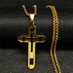 HNSP-collar con cruz hueca de acero inoxidable, colgante de cadena para hombres y mujeres, accesorios de joyería religiosa 3