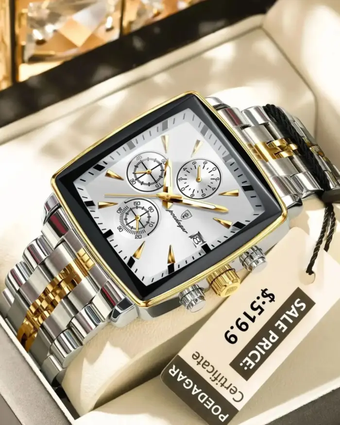 POEDAGAR-Reloj de pulsera deportivo cuadrado para hombre, cronógrafo de cuarzo, luminoso, resistente al agua, de lujo, de acero inoxidable 2