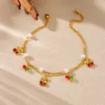 Tobillera de perlas de cereza de doble capa de acero inoxidable 316L para mujer, cadena de color dorado a la moda, joyería estética de playa de verano 1