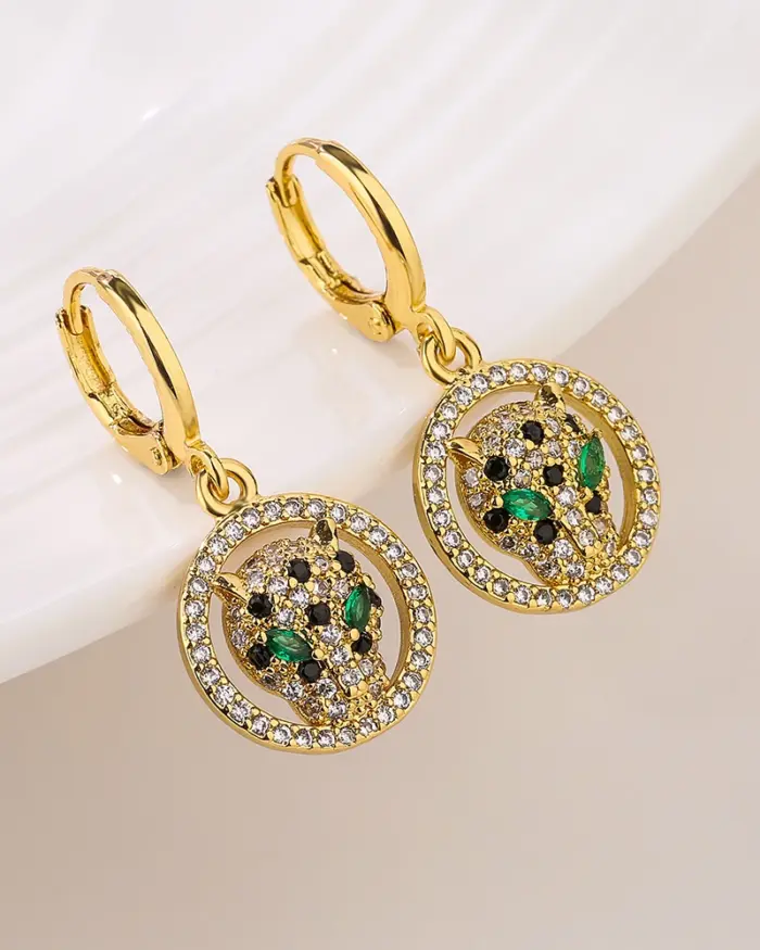 nueva moda Color dorado joyería de boda de acero inoxidable de lujo AAA CZ pendientes de leopardo de circón para regalo elegante de mujer 2
