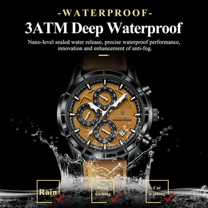Reloj de pulsera POEDAGAR de lujo para hombre, relojes de cuarzo de cuero originales para hombre, cronógrafo con fecha, reloj luminoso resistente al agua para hombre + caja 2