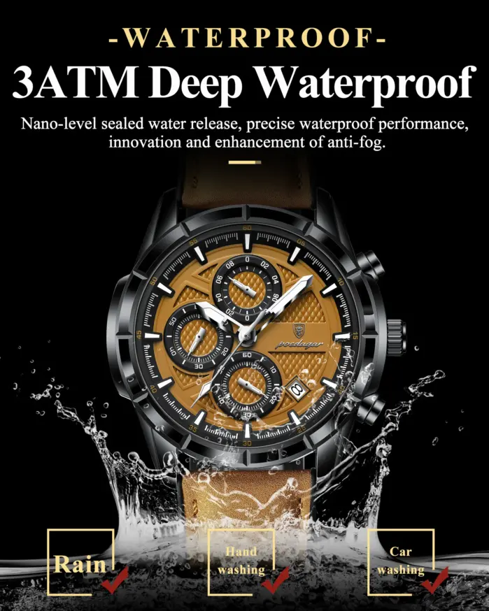 Reloj de pulsera POEDAGAR de lujo para hombre, relojes de cuarzo de cuero originales para hombre, cronógrafo con fecha, reloj luminoso resistente al agua para hombre + caja 2