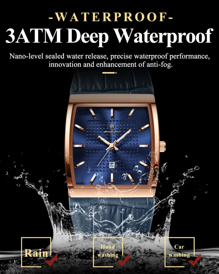 Reloj POEDAGAR de alta calidad para hombre, con fecha, resistente al agua, luminoso, de cuero, de lujo, de cuarzo, con caja. 2