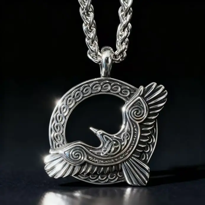 Collar con colgante de cuervo vikingo HNSP, amuleto nórdico de Odín Huginn Muninn, accesorios de joyería de acero inoxidable 316L para hombres 2