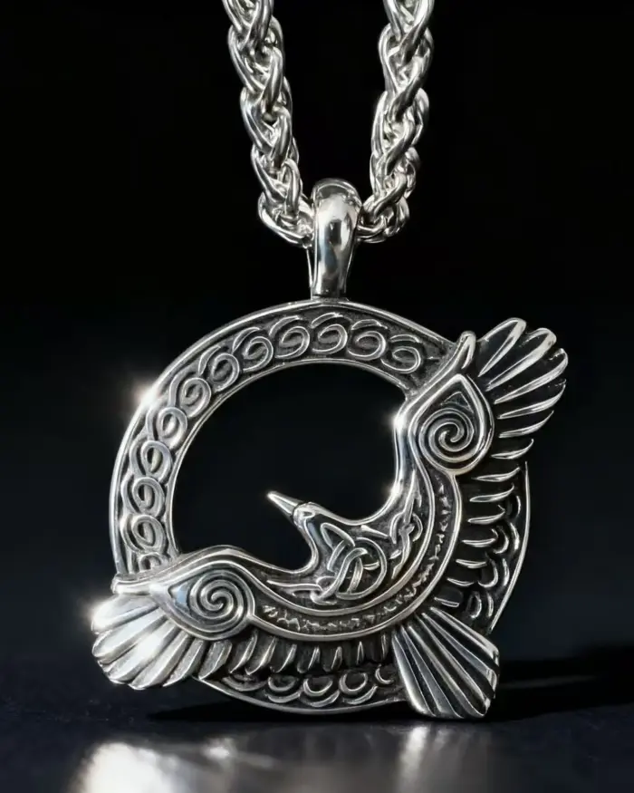 Collar con colgante de cuervo vikingo HNSP, amuleto nórdico de Odín Huginn Muninn, accesorios de joyería de acero inoxidable 316L para hombres 2