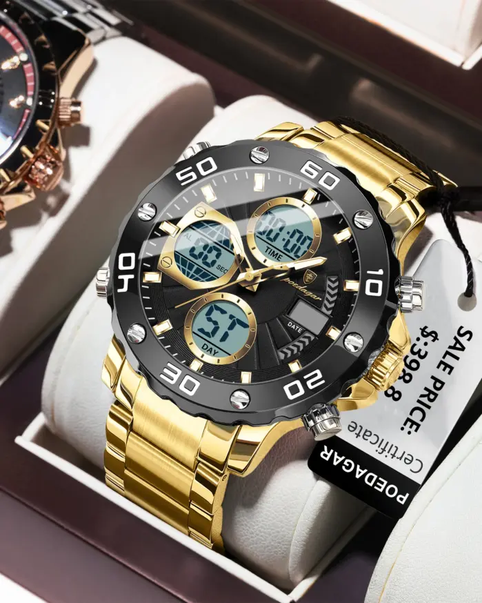 Reloj POEDAGAR Original para hombre, resistente al agua, LED luminoso, fecha, semana, alarma, cronógrafo, reloj para hombre, pantalla de doble horario, relojes de cuarzo para hombre 1