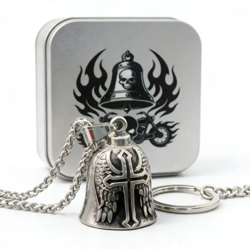 Collar con Colgante de Campana Vikinga de Acero Inoxidable 316L HNSP con Triángulo de Odín para Hombre, Joyería, Accesorios para Motocicleta, Regalo 6