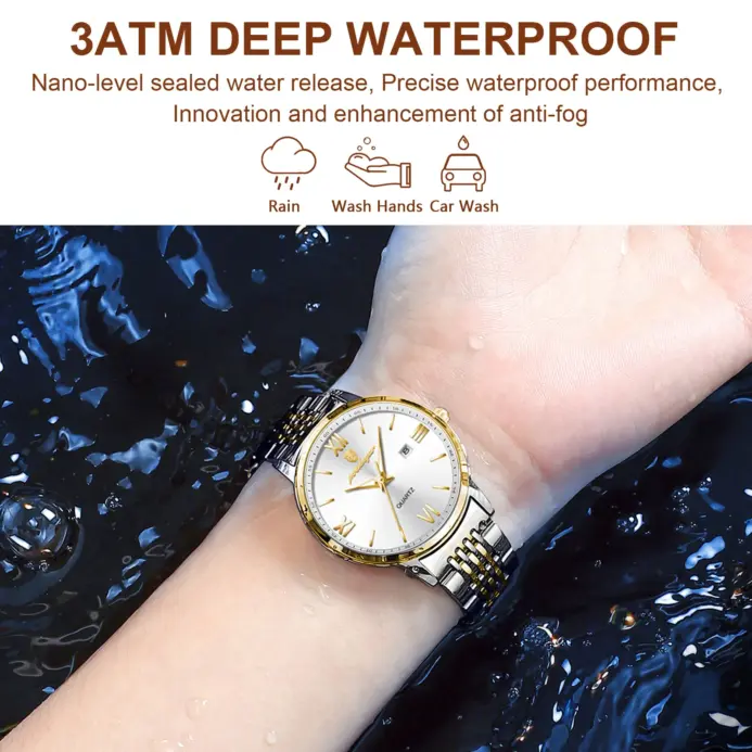 Reloj POEDAGAR de lujo para mujer, elegante reloj de pulsera de cuarzo con fecha luminosa resistente al agua para mujer, relojes dorados de acero inoxidable para mujer + caja 2