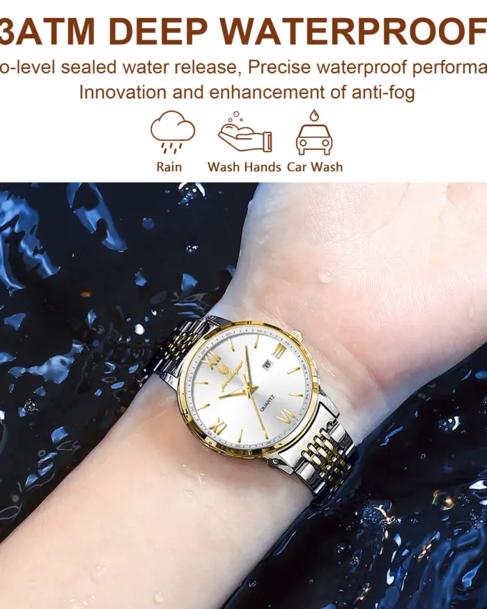 Reloj POEDAGAR de lujo para mujer, elegante reloj de pulsera de cuarzo con fecha luminosa resistente al agua para mujer, relojes dorados de acero inoxidable para mujer + caja 2