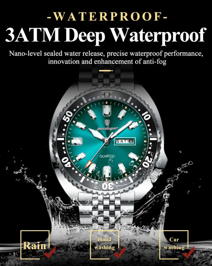 Reloj POEDAGAR de negocios para hombre con fecha y semana, reloj de pulsera luminoso resistente al agua de lujo para hombre, relojes deportivos de cuarzo de acero inoxidable para hombre 2