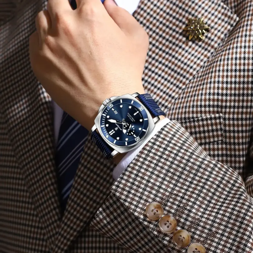 POEDAGAR, reloj de pulsera de lujo a la moda para hombre, reloj deportivo luminoso resistente al agua con fecha para hombre, relojes de cuarzo de cuero de nailon para negocios para hombre 4