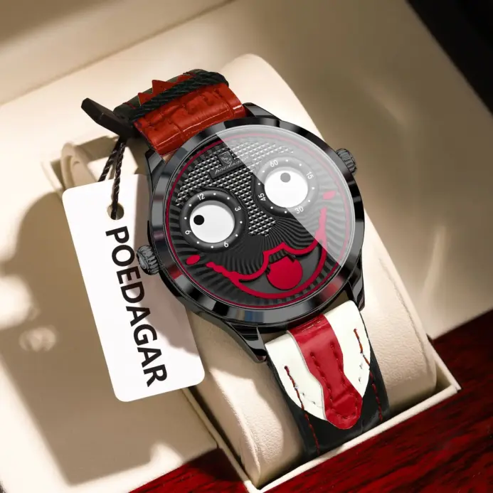 Reloj POEDAGAR de moda superior para hombre, Reloj informal de lujo resistente al agua para hombre, relojes deportivos originales de cuero de cuarzo para hombre, Reloj + caja 2