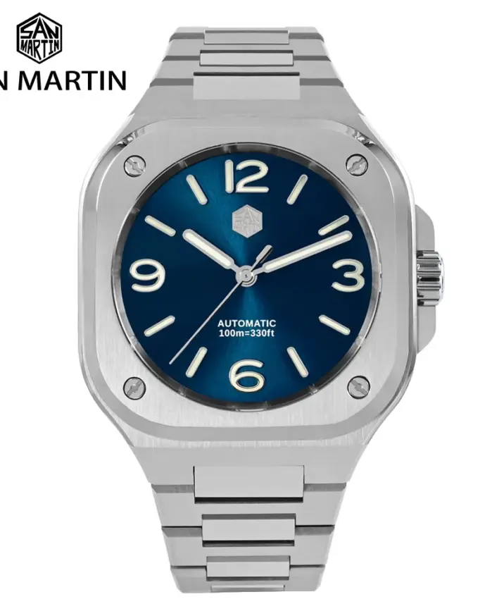 San Martin 40mm reloj deportivo clásico de lujo caja cuadrada distintiva reloj de acero inoxidable para hombres mecánico automático 10 Bar SN0074 1