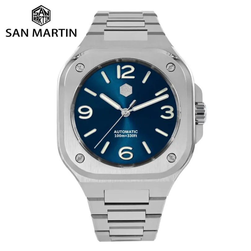 San Martin 40mm reloj deportivo clásico de lujo caja cuadrada distintiva reloj de acero inoxidable para hombres mecánico automático 10 Bar SN0074 1 San Martin 40mm reloj deportivo clásico de lujo caja cuadrada distintiva reloj de acero inoxidable para hombres mecánico automático 10 Bar SN0074 1