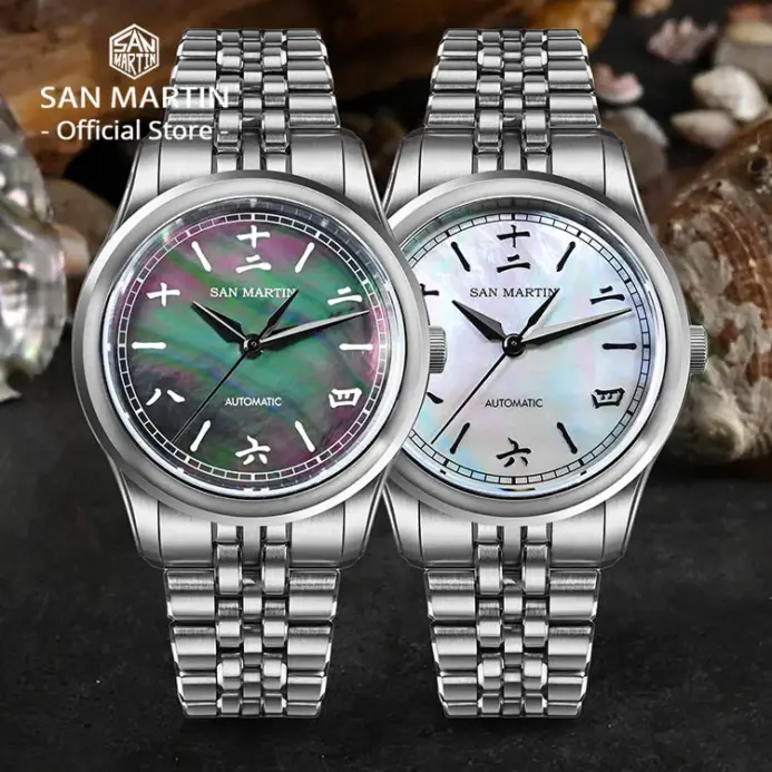 Nuevo Reloj San Martin Gada de 39 mm con Esfera Brillante MOP, Diseño Original Estilo Chino, Miyota 90S5, Reloj de Vestir para Hombre, Mecánico Automático SN0144 2