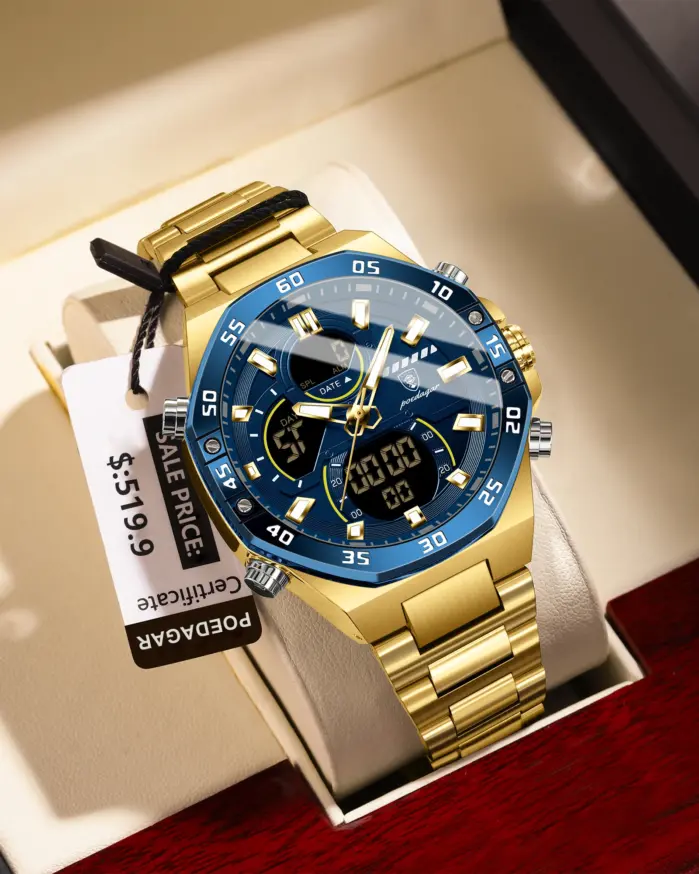 POEDAGAR, reloj Original superior para hombre, reloj de pulsera LED luminoso resistente al agua con fecha semanal para hombre, relojes electrónicos de cuarzo de acero inoxidable para hombre 2