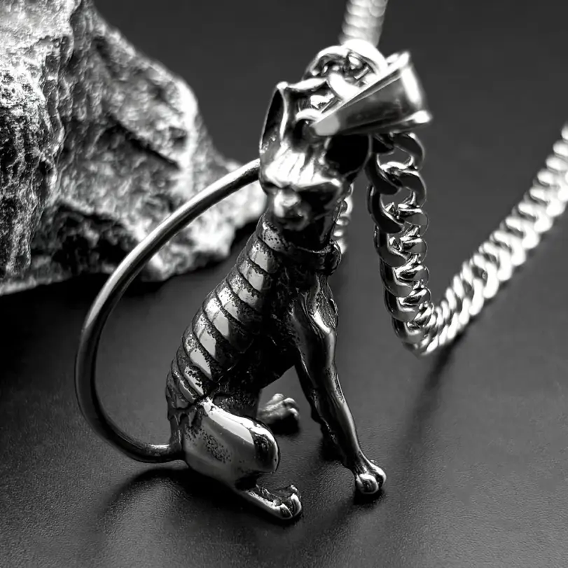 HNSP 316L Acero inoxidable esfinge gato colgante collar de cadena para hombres accesorios de joyería gótica 2