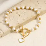 Pulsera MamacitaSlay de Acero Inoxidable 316L con Corazón de Concha de Perla y Cierre OT, Chapada en Oro de 18K, Resistente al Agua, Joyería Elegante para Mujer 4