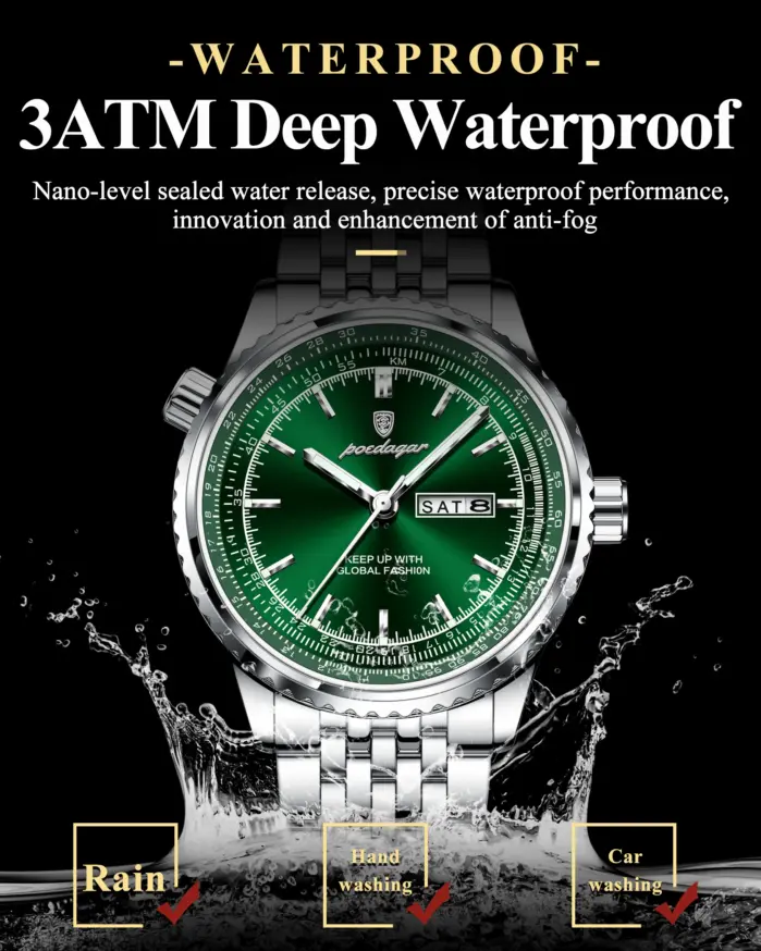 Reloj POEDAGAR de lujo para hombre, reloj de cuarzo con fecha y semana de acero inoxidable para hombre, relojes militares luminosos resistentes al agua de alta calidad para hombre 2