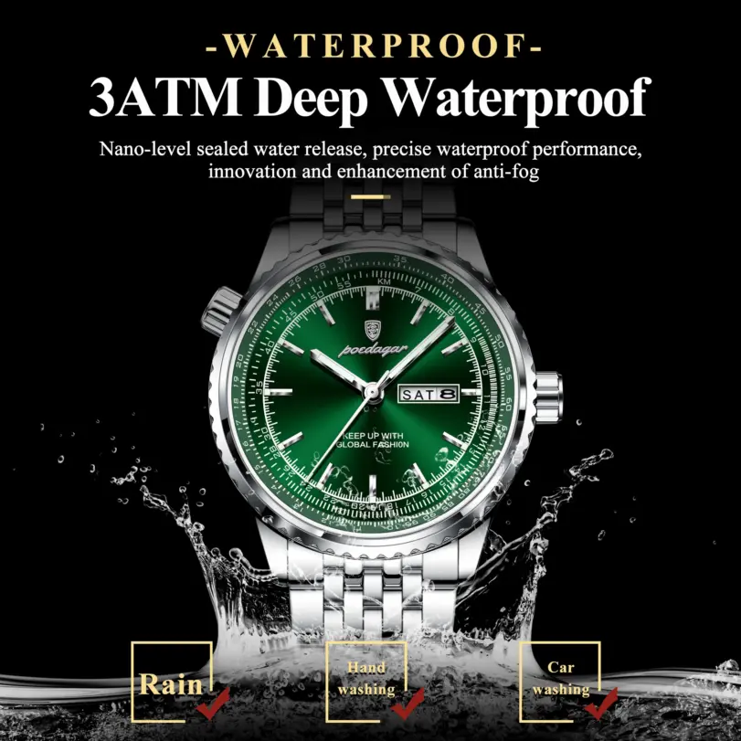 Reloj POEDAGAR de lujo para hombre, reloj de cuarzo con fecha y semana de acero inoxidable para hombre, relojes militares luminosos resistentes al agua de alta calidad para hombre 2