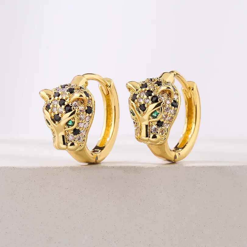 nueva moda Color dorado joyería de boda de acero inoxidable de lujo AAA CZ pendientes de leopardo de circón para regalo elegante de mujer 1