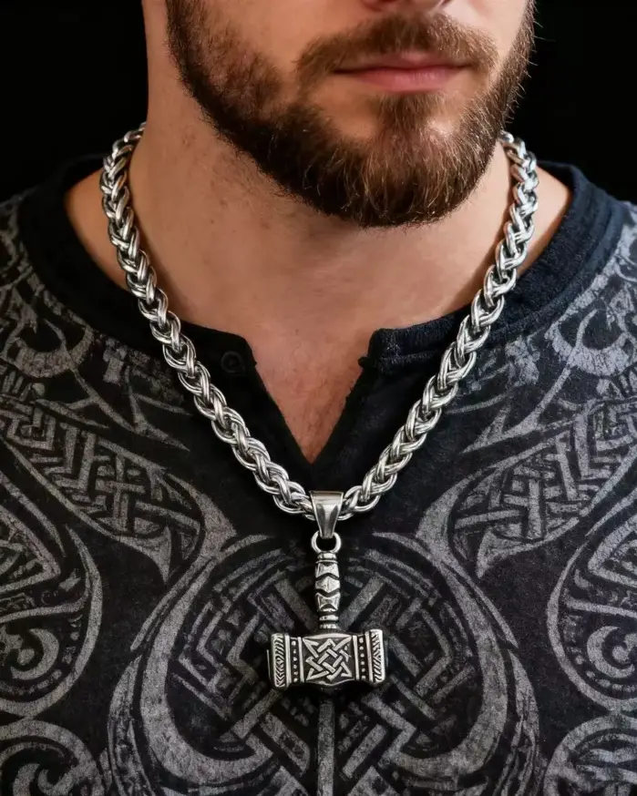 Collar con colgante de martillo de Thor, mitología nórdica, Mjolnir, runa de Odín, de acero inoxidable 316L, para hombre, regalo, accesorios de joyería vikinga. 2