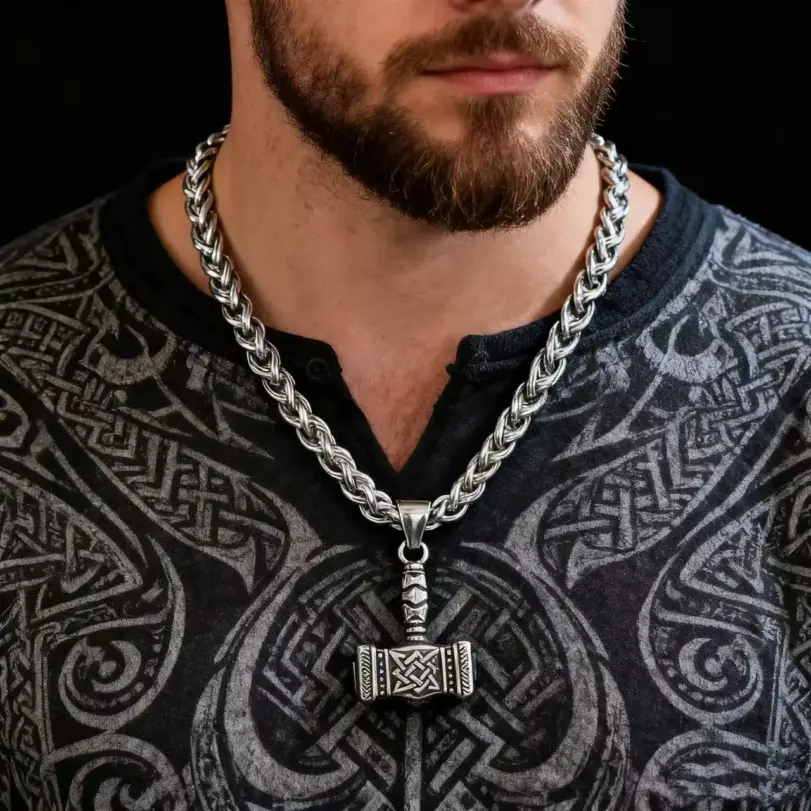Collar con colgante de martillo de Thor, mitología nórdica, Mjolnir, runa de Odín, de acero inoxidable 316L, para hombre, regalo, accesorios de joyería vikinga. 2