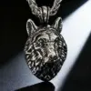 HNSP 316L Acero inoxidable vikingo cabeza de lobo colgante collar para hombres Punk gótico accesorios de joyería 1