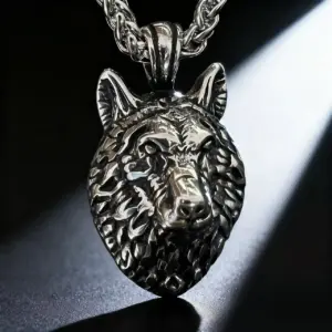 HNSP 316L Acero inoxidable vikingo cabeza de lobo colgante collar para hombres Punk gótico accesorios de joyería 1