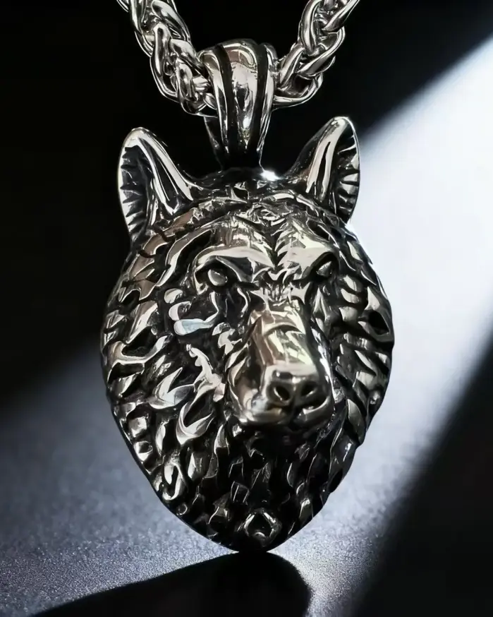 HNSP 316L Acero inoxidable vikingo cabeza de lobo colgante collar para hombres Punk gótico accesorios de joyería 1