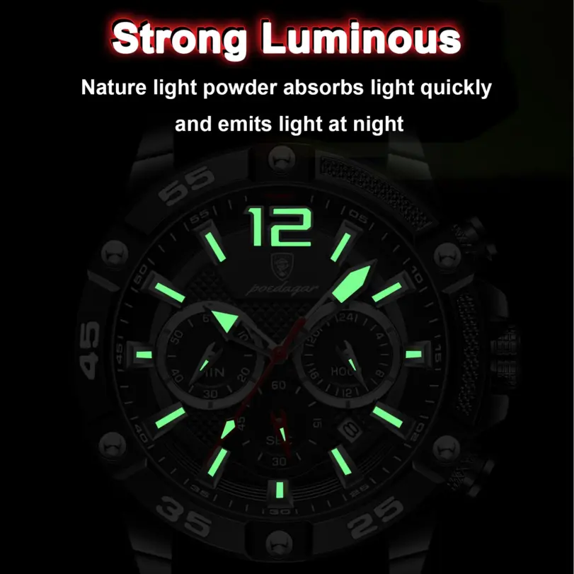 Reloj de pulsera POEDAGAR de lujo para hombre, cronógrafo deportivo, resistente al agua, relojes luminosos con fecha para hombre, Reloj informal de cuarzo de silicona para hombre 4