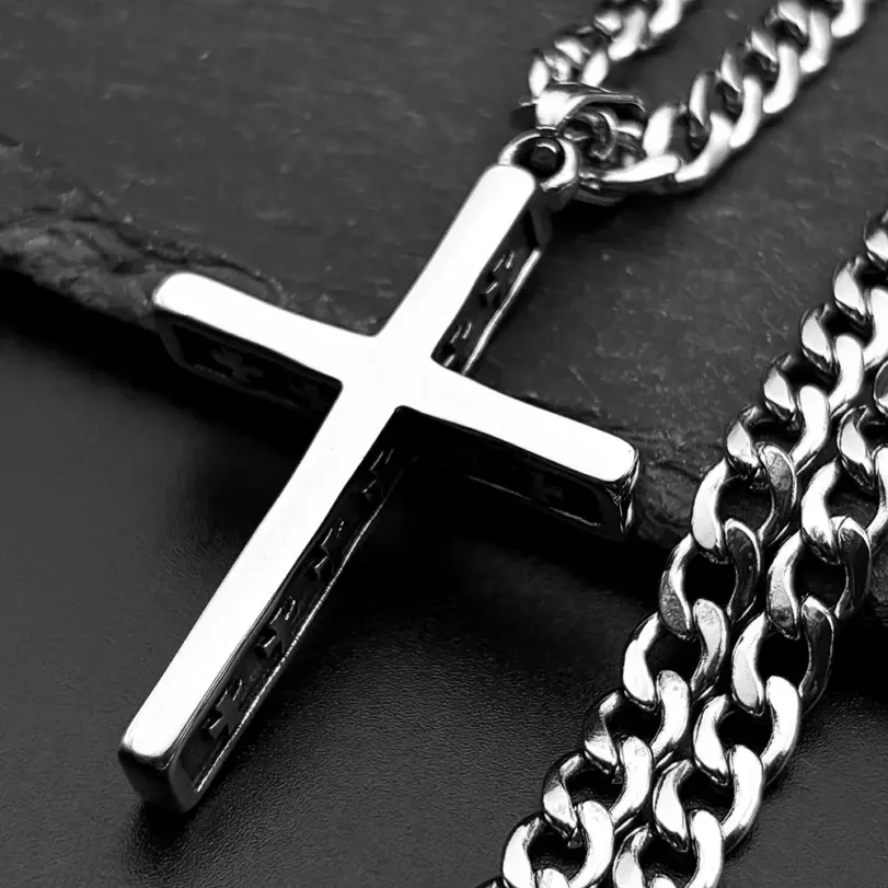 HNSP-collar con colgante de cruz de acero inoxidable 316L para hombre, estilo minimalista, accesorios de joyería, regalo 1