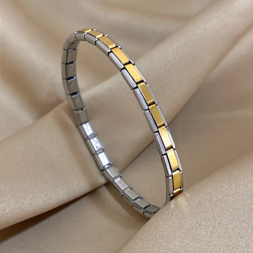 Nueva pulsera elástica minimalista de acero inoxidable, eslabones italianos, pulsera delgada con dijes, correa de reloj Punk, joyería 1