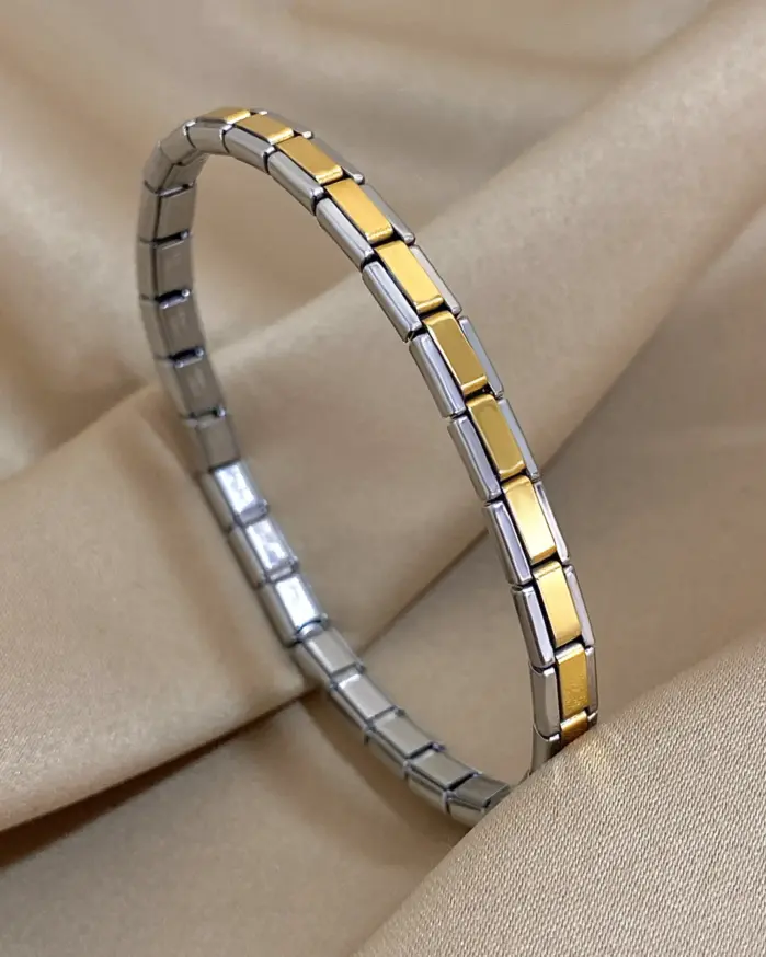 Nueva pulsera elástica minimalista de acero inoxidable, eslabones italianos, pulsera delgada con dijes, correa de reloj Punk, joyería 1