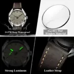 Reloj de Pulsera Deportivo POEDAGAR para Hombre, Reloj de Cuarzo de Cuero para Negocios, Resistente al Agua, Luminoso, con Fecha, Reloj Masculino 4