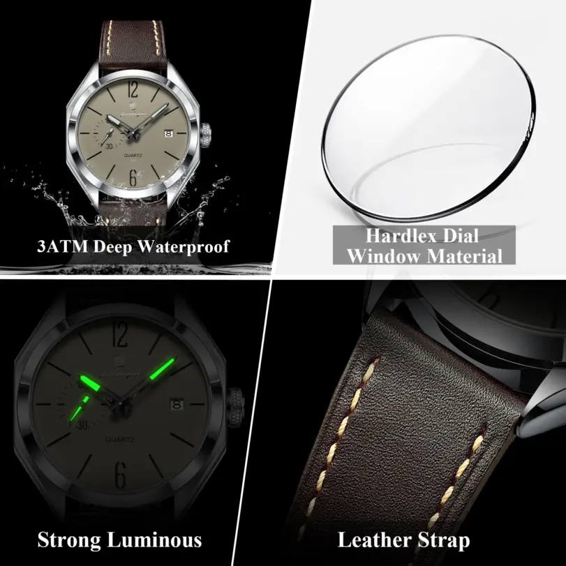 Reloj de Pulsera Deportivo POEDAGAR para Hombre, Reloj de Cuarzo de Cuero para Negocios, Resistente al Agua, Luminoso, con Fecha, Reloj Masculino 4